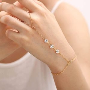 Beautiful Rhinestone Finger Ring Bracelets Slave Bracelet for Women girl GOLD